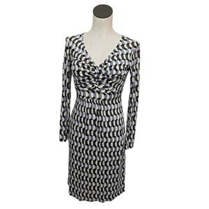 Boden Black Gray Polka Dot V-Neck Sheath Shift Jersey Dress Size US‎ 2 Regular